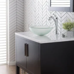 Frosted Glass Vessel 14" Bathroom Sink