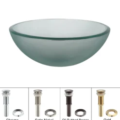 Frosted Glass Vessel 14" Bathroom Sink w/ Pop-Up Drain in Chrome