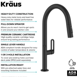 2-FunctionSingle HandlePull Down Kitchen Faucetin Matte Black