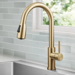 2-Function Single Handle Pull Down Kitchen Faucet in Spot-Free Brushed Brass