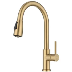 2-Function Single Handle Pull Down Kitchen Faucet in Spot-Free Brushed Brass
