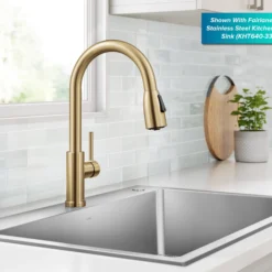 2-Function Single Handle Pull Down Kitchen Faucet in Spot-Free Brushed Brass