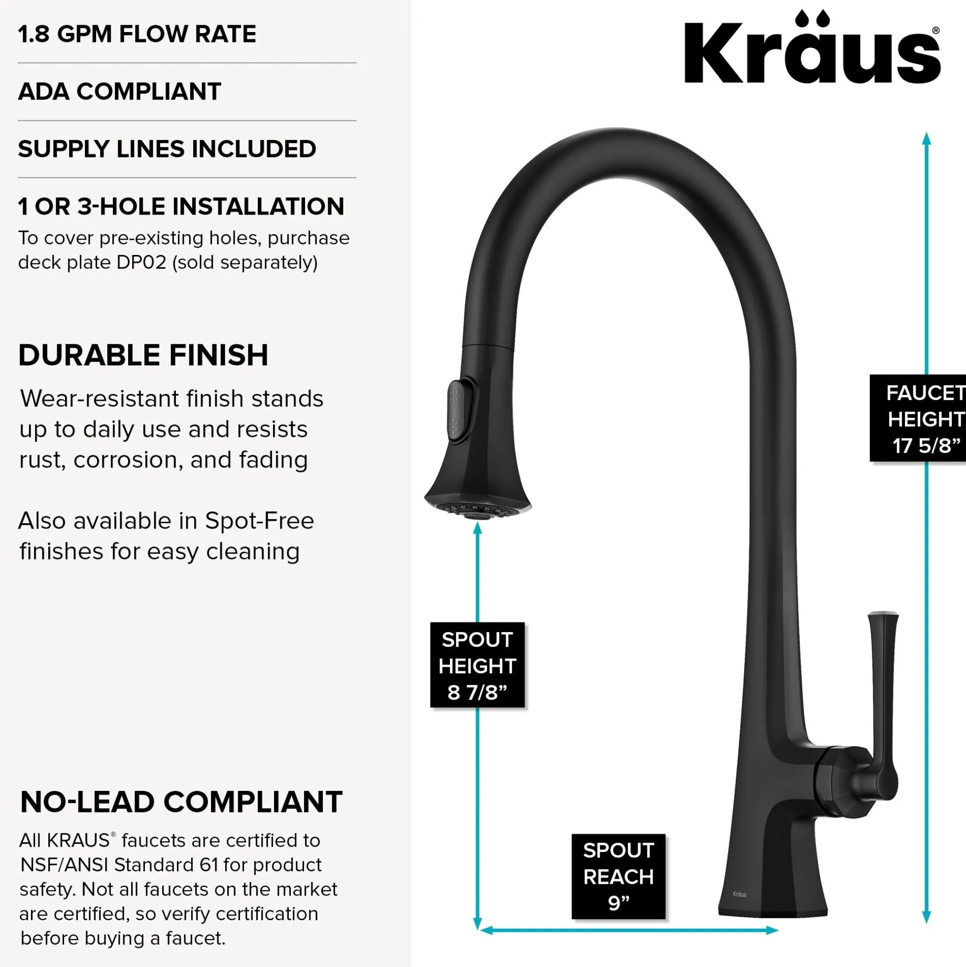 2-Function Single Handle Pull Down Kitchen Faucet in Matte Black