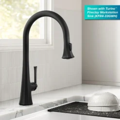 2-Function Single Handle Pull Down Kitchen Faucet in Matte Black