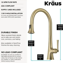 2-Function Single Handle Pull Down Kitchen Faucet in Brushed Gold