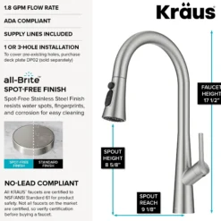 4-Function Single Handle Pull Down Kitchen Faucet with CleanSweep™ Blade Spray in Spot-Free Stainless Steel