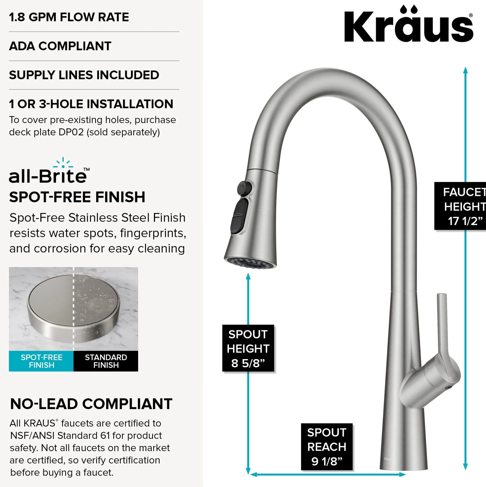 4-Function Single Handle Pull Down Kitchen Faucet with CleanSweep™ Blade Spray in Spot-Free Stainless Steel