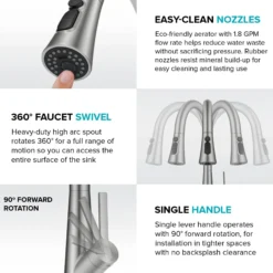 4-Function Single Handle Pull Down Kitchen Faucet with CleanSweep™ Blade Spray in Spot-Free Stainless Steel