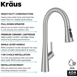 4-Function Single Handle Pull Down Kitchen Faucet with CleanSweep™ Blade Spray in Spot-Free Stainless Steel