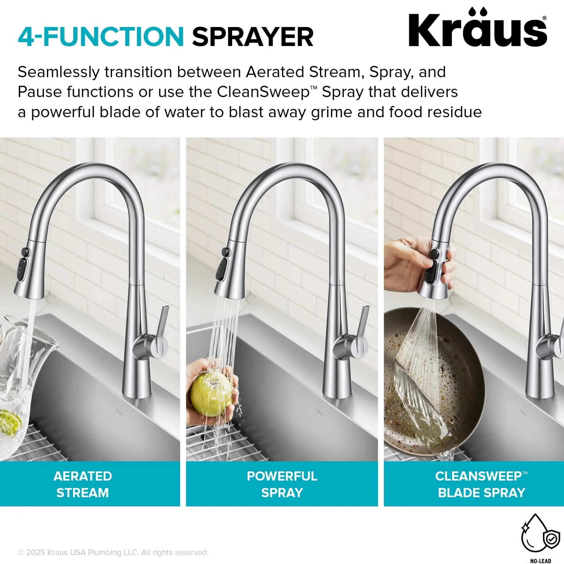 4-Function Single Handle Pull Down Kitchen Faucet with CleanSweep™ Blade Spray in Matte Black