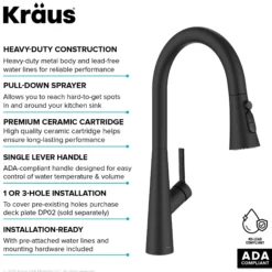 4-Function Single Handle Pull Down Kitchen Faucet with CleanSweep™ Blade Spray in Matte Black