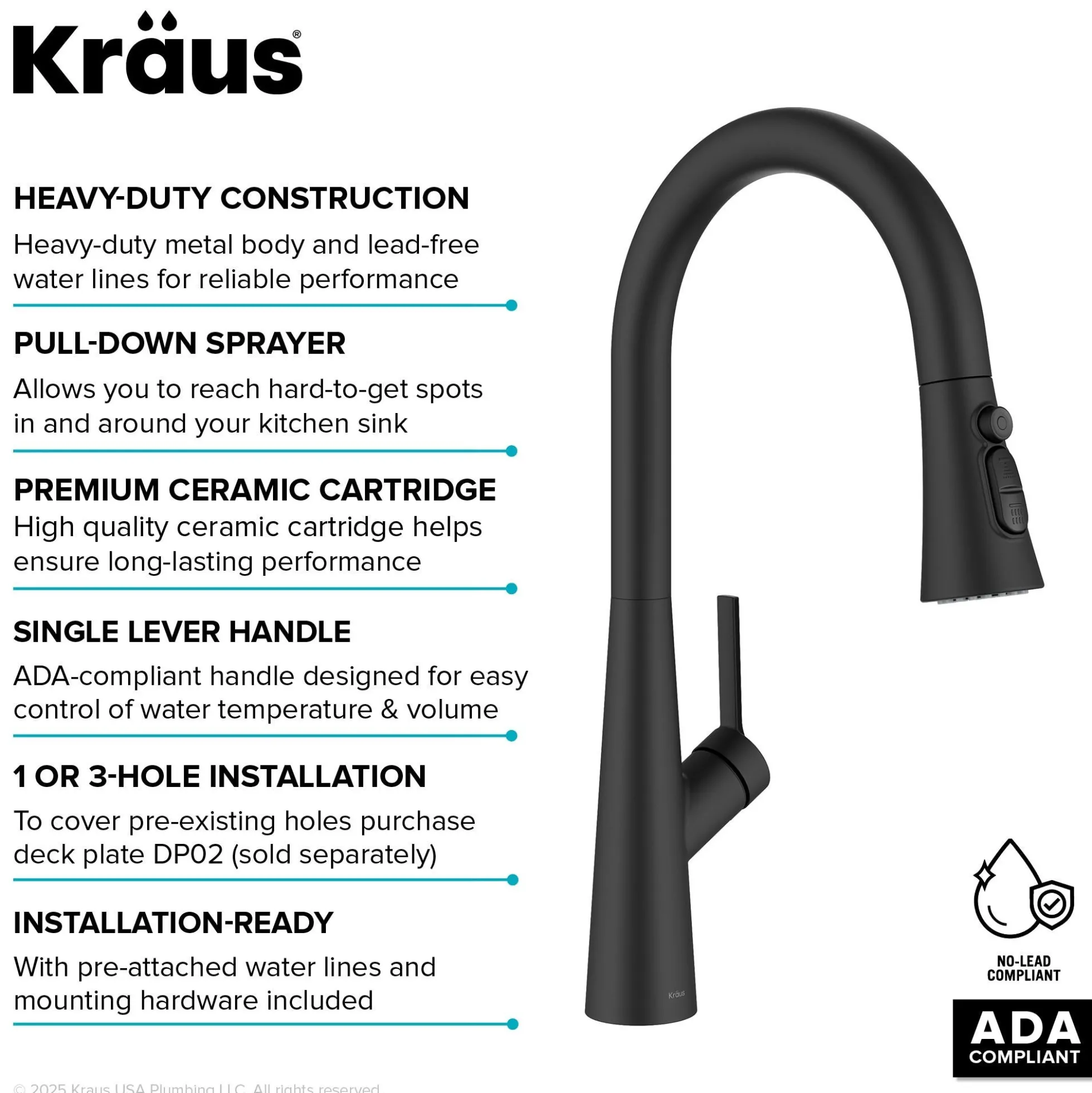 4-Function Single Handle Pull Down Kitchen Faucet with CleanSweep™ Blade Spray in Matte Black