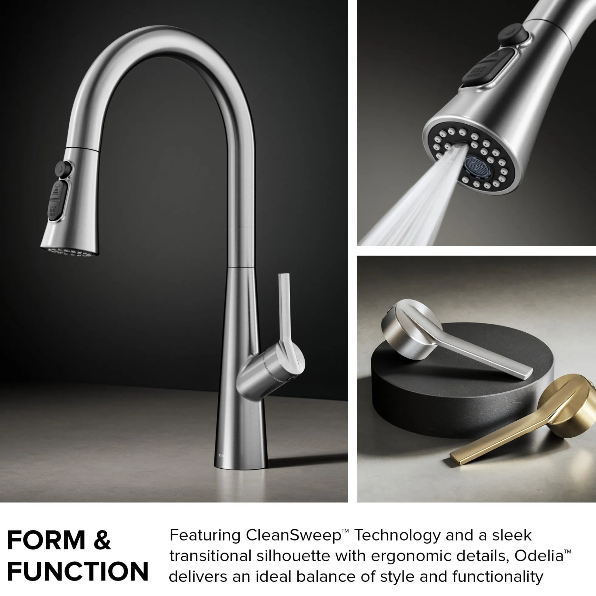 4-Function Single Handle Pull Down Kitchen Faucet with CleanSweep™ Blade Spray in Matte Black