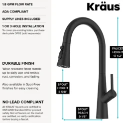 4-Function Single Handle Pull Down Kitchen Faucet with CleanSweep™ Blade Spray in Matte Black