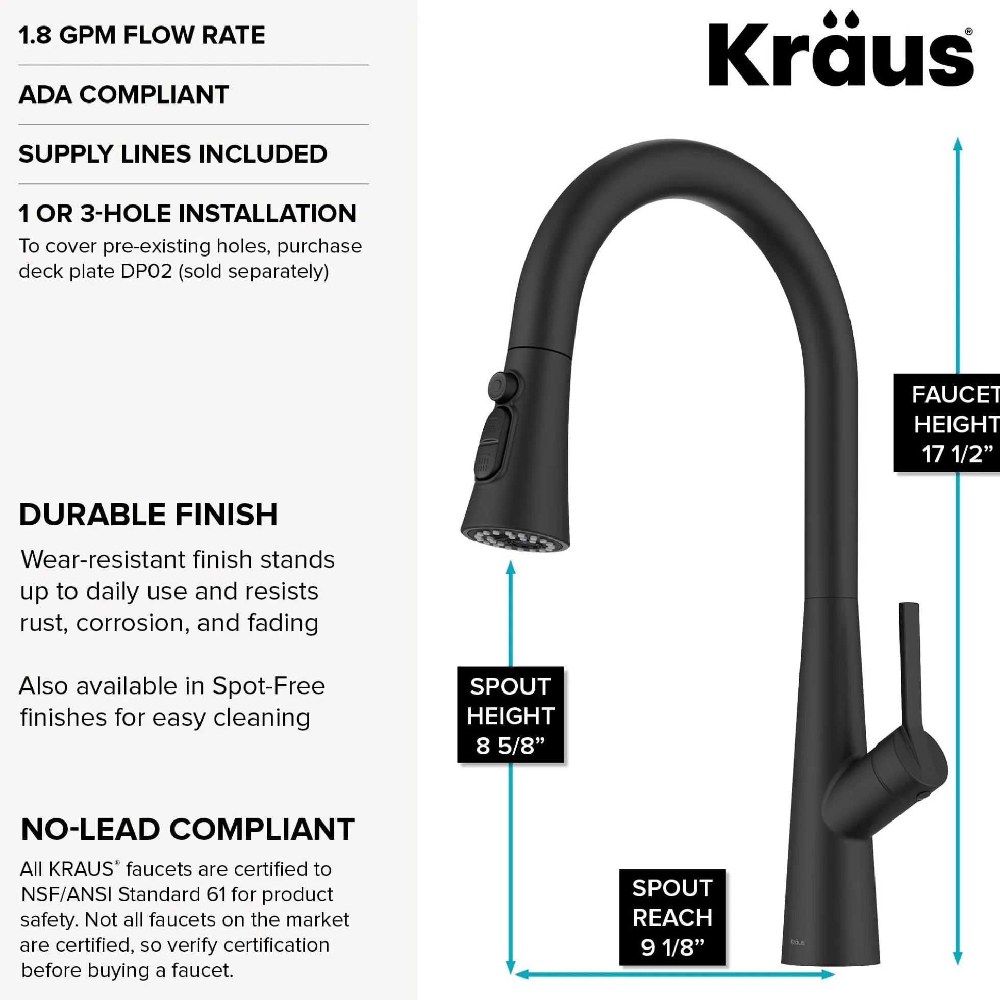 4-Function Single Handle Pull Down Kitchen Faucet with CleanSweep™ Blade Spray in Matte Black