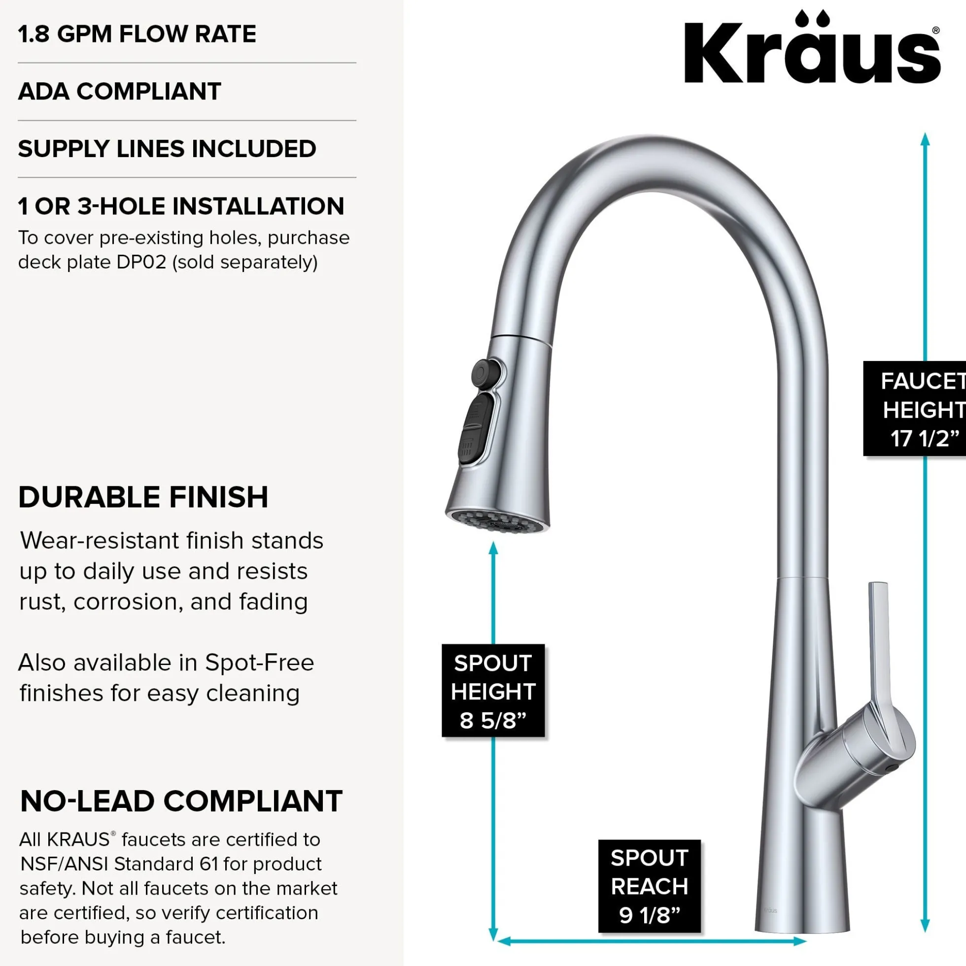 4-Function Single Handle Pull Down Kitchen Faucet with CleanSweep™ Blade Spray in Chrome