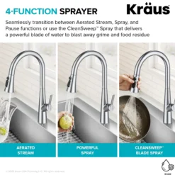 4-Function Single Handle Pull Down Kitchen Faucet with CleanSweep™ Blade Spray in Chrome