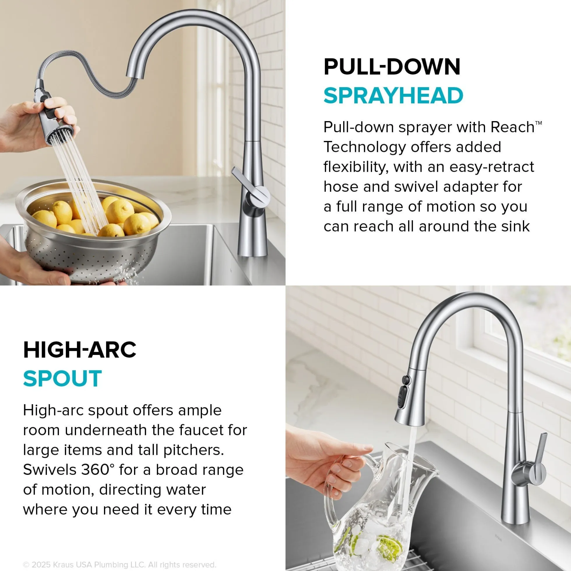 4-Function Single Handle Pull Down Kitchen Faucet with CleanSweep™ Blade Spray in Chrome