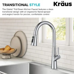 4-Function Single Handle Pull Down Kitchen Faucet with CleanSweep™ Blade Spray in Chrome