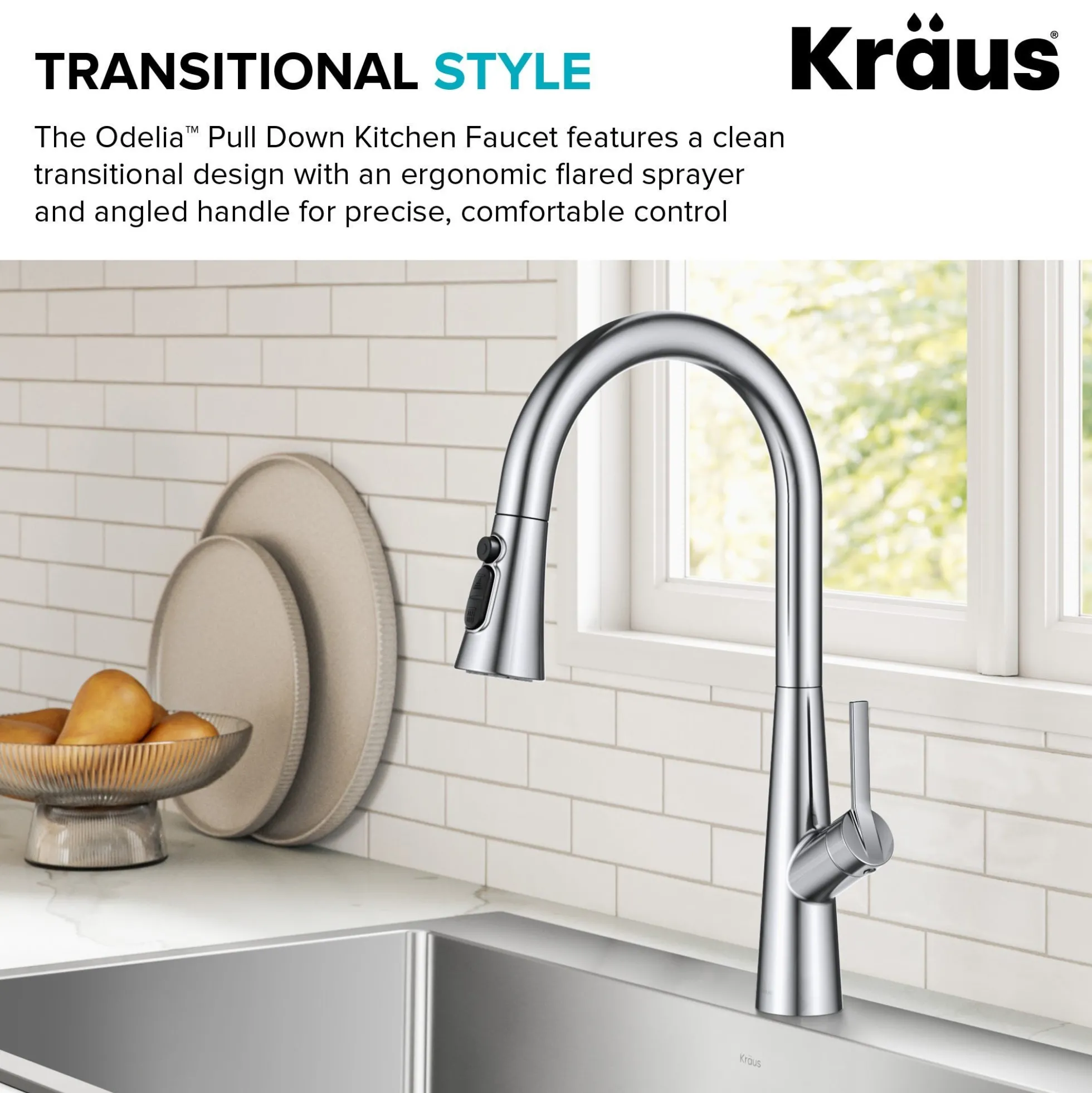 4-Function Single Handle Pull Down Kitchen Faucet with CleanSweep™ Blade Spray in Chrome