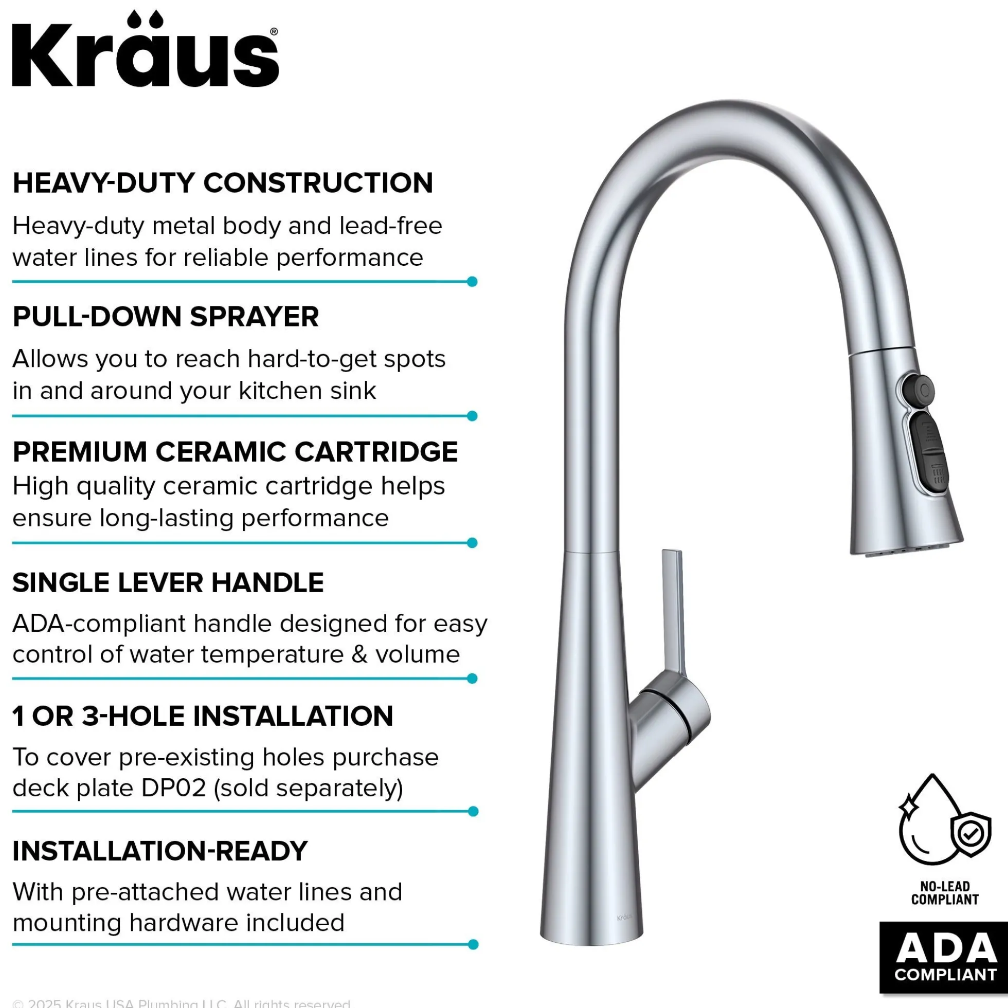 4-Function Single Handle Pull Down Kitchen Faucet with CleanSweep™ Blade Spray in Chrome