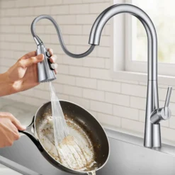 4-Function Single Handle Pull Down Kitchen Faucet with CleanSweep™ Blade Spray in Chrome