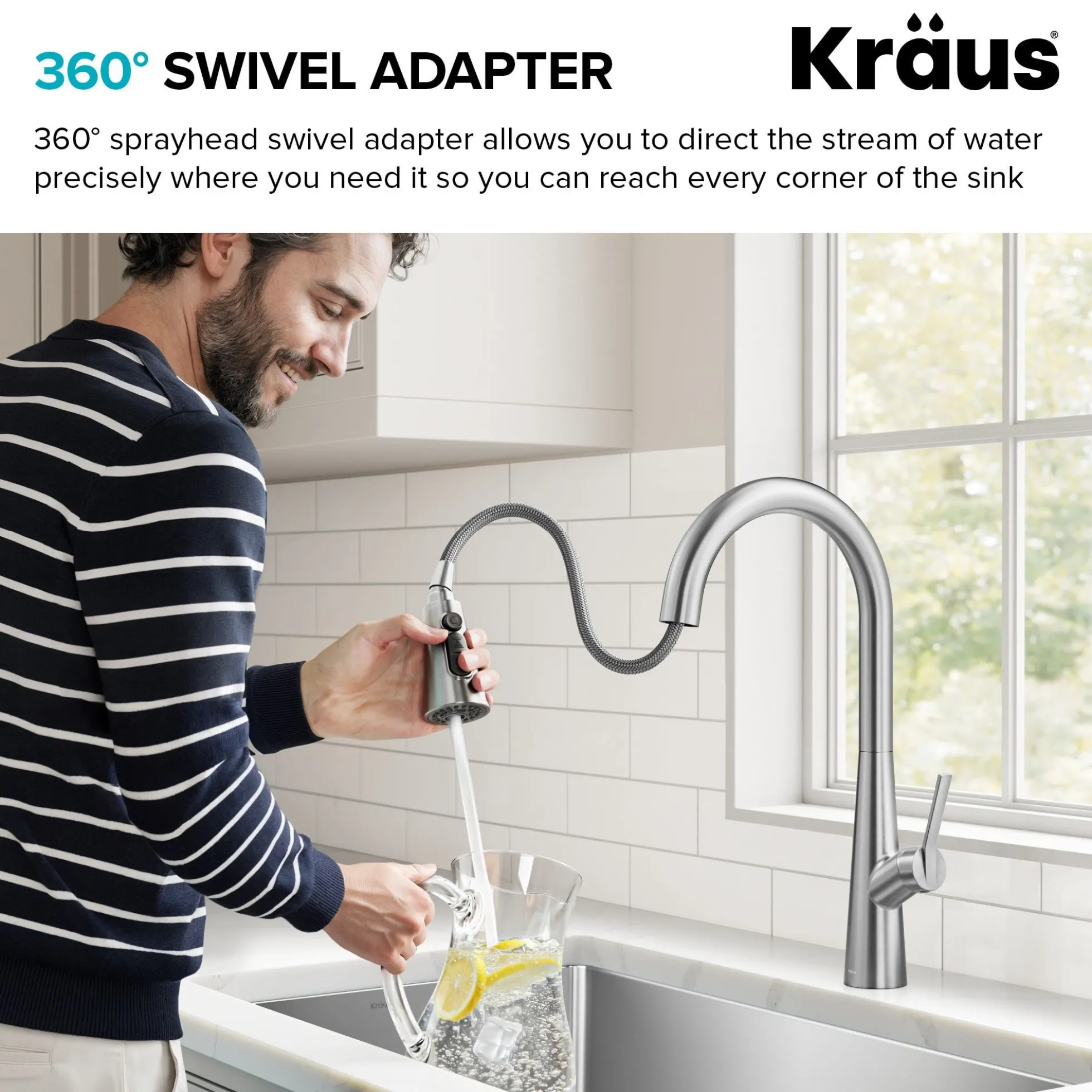4-Function Single Handle Pull Down Kitchen Faucet with CleanSweep™ Blade Spray in Chrome