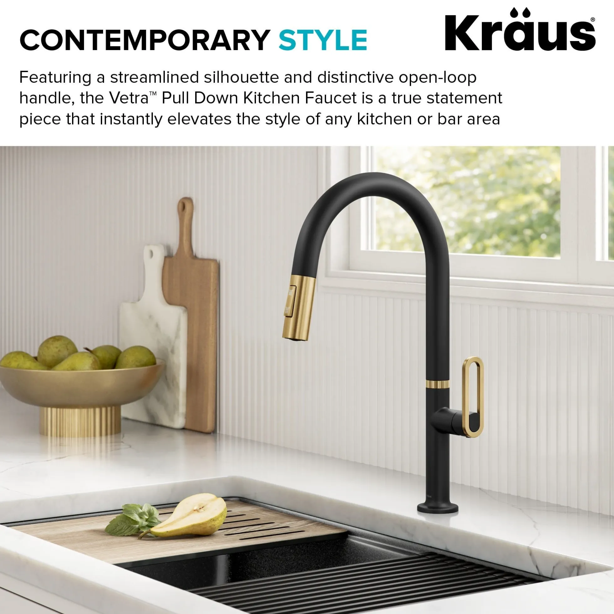 2-Function Single Handle Pull Down Kitchen Faucet in Spot-Free Brushed Brass / Matte Black