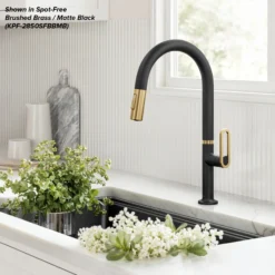 2-Function Single Handle Pull Down Kitchen Faucet in Spot-Free Brushed Brass