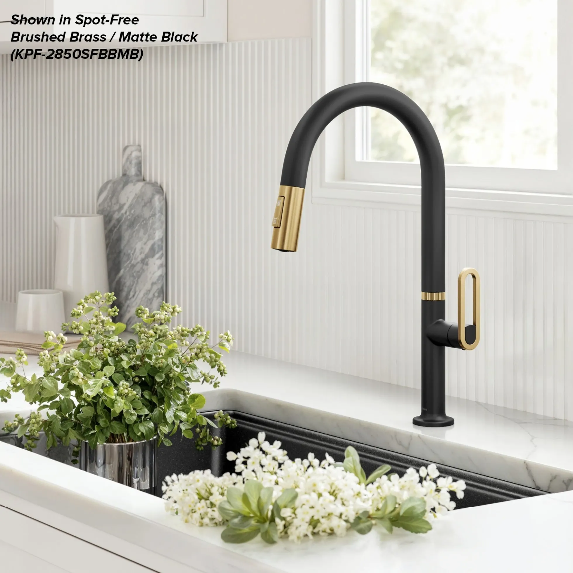 2-Function Single Handle Pull Down Kitchen Faucet in Spot-Free Brushed Brass