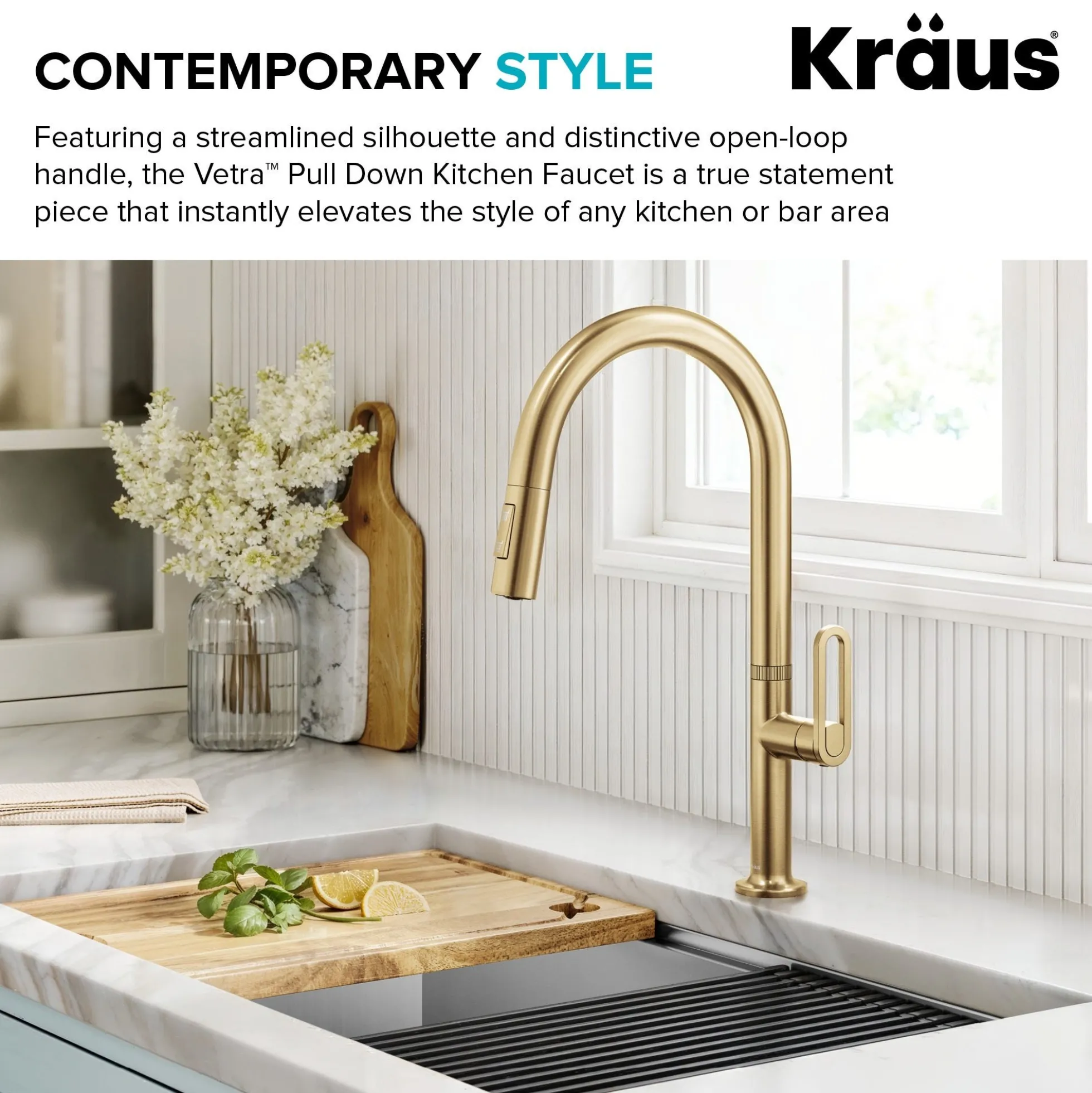 2-Function Single Handle Pull Down Kitchen Faucet in Spot-Free Brushed Brass