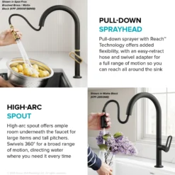 2-Function Single Handle Pull Down Kitchen Faucet in Spot-Free Brushed Brass