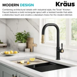 2-Function Single Handle Pull Down Kitchen Faucet in Spot-Free Brushed Brass / Matte Black