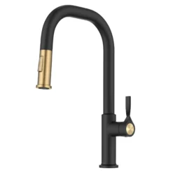 2-Function Single Handle Pull Down Kitchen Faucet in Spot-Free Brushed Brass / Matte Black