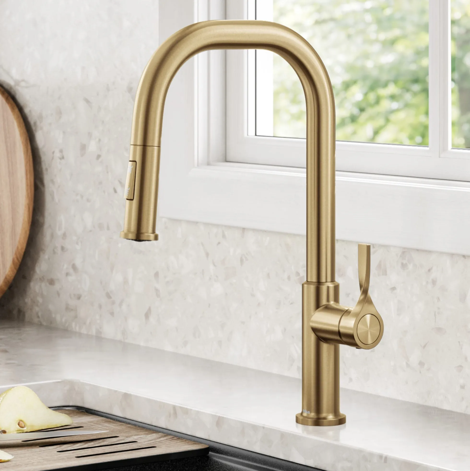 2-Function Single Handle Pull Down Kitchen Faucet in Spot-Free Brushed Brass