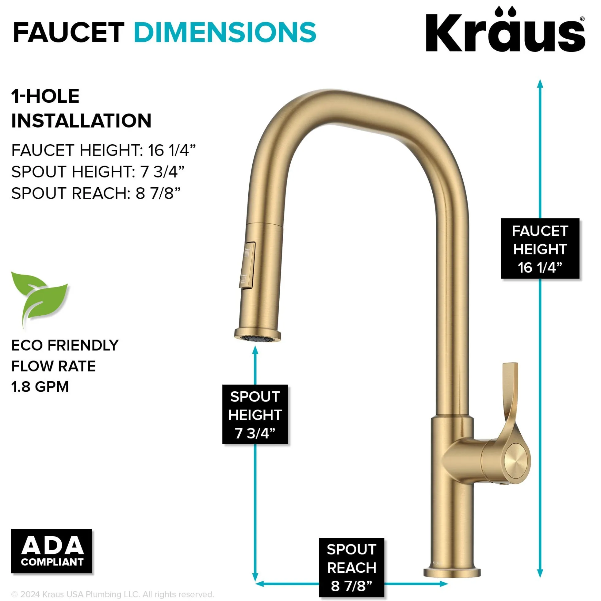 2-Function Single Handle Pull Down Kitchen Faucet in Spot-Free Brushed Brass