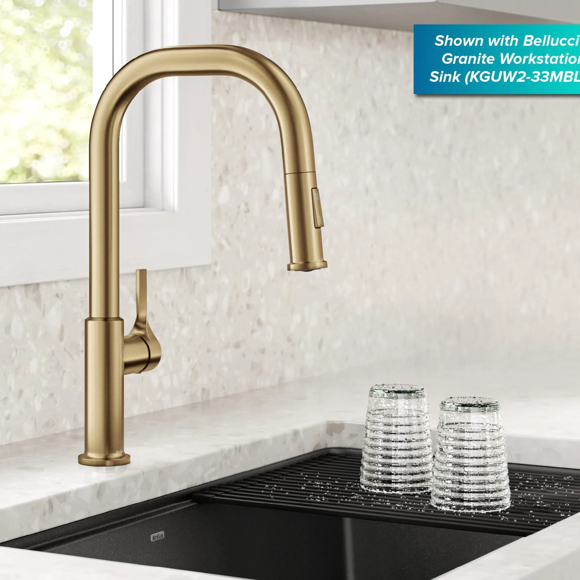 2-Function Single Handle Pull Down Kitchen Faucet in Spot-Free Brushed Brass
