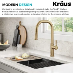 2-Function Single Handle Pull Down Kitchen Faucet in Spot-Free Brushed Brass