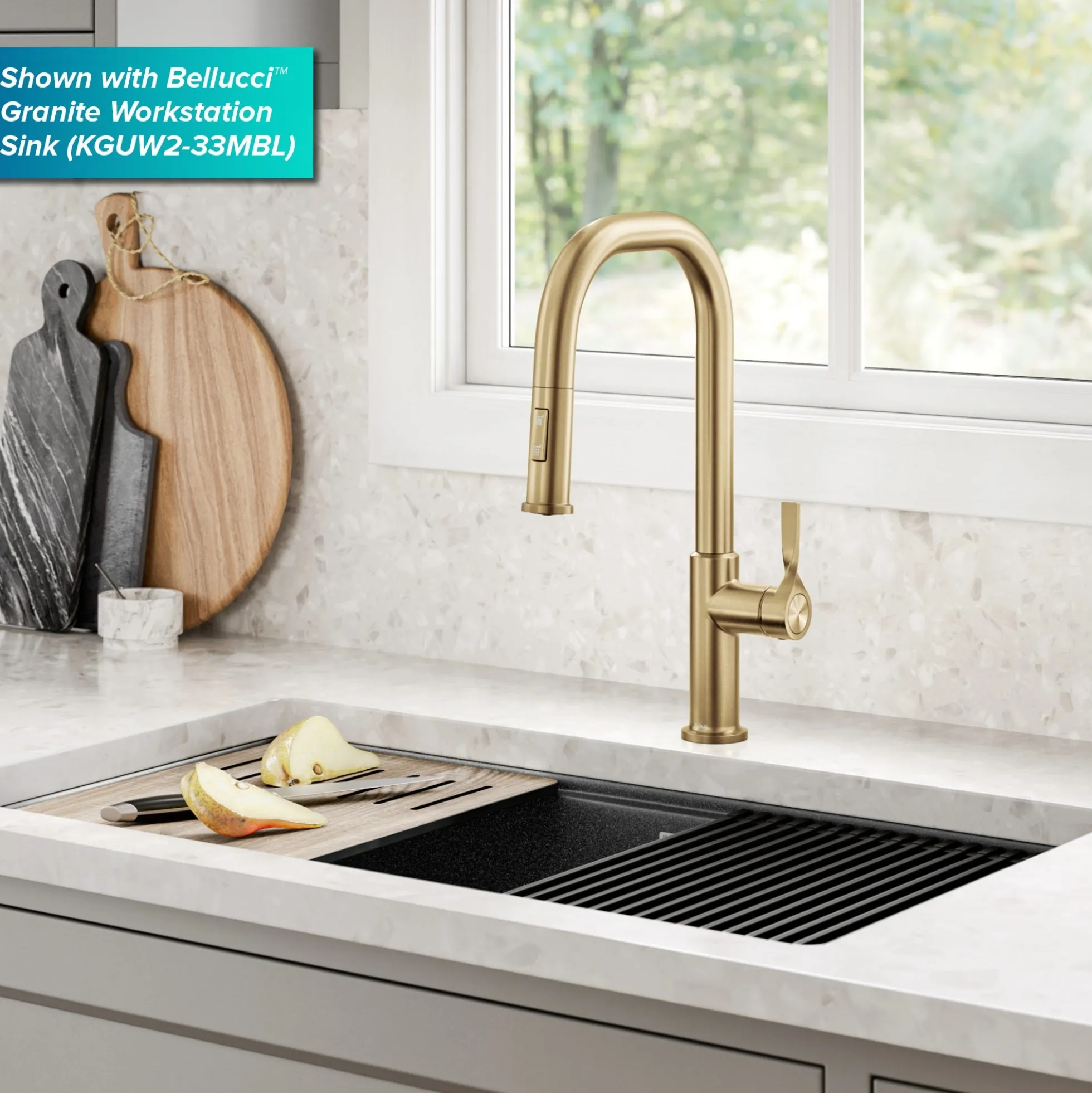 2-Function Single Handle Pull Down Kitchen Faucet in Spot-Free Brushed Brass