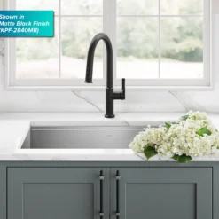 2-Function Single Handle Pull Down Kitchen Faucet in Spot-Free Brushed Brass / Matte Black