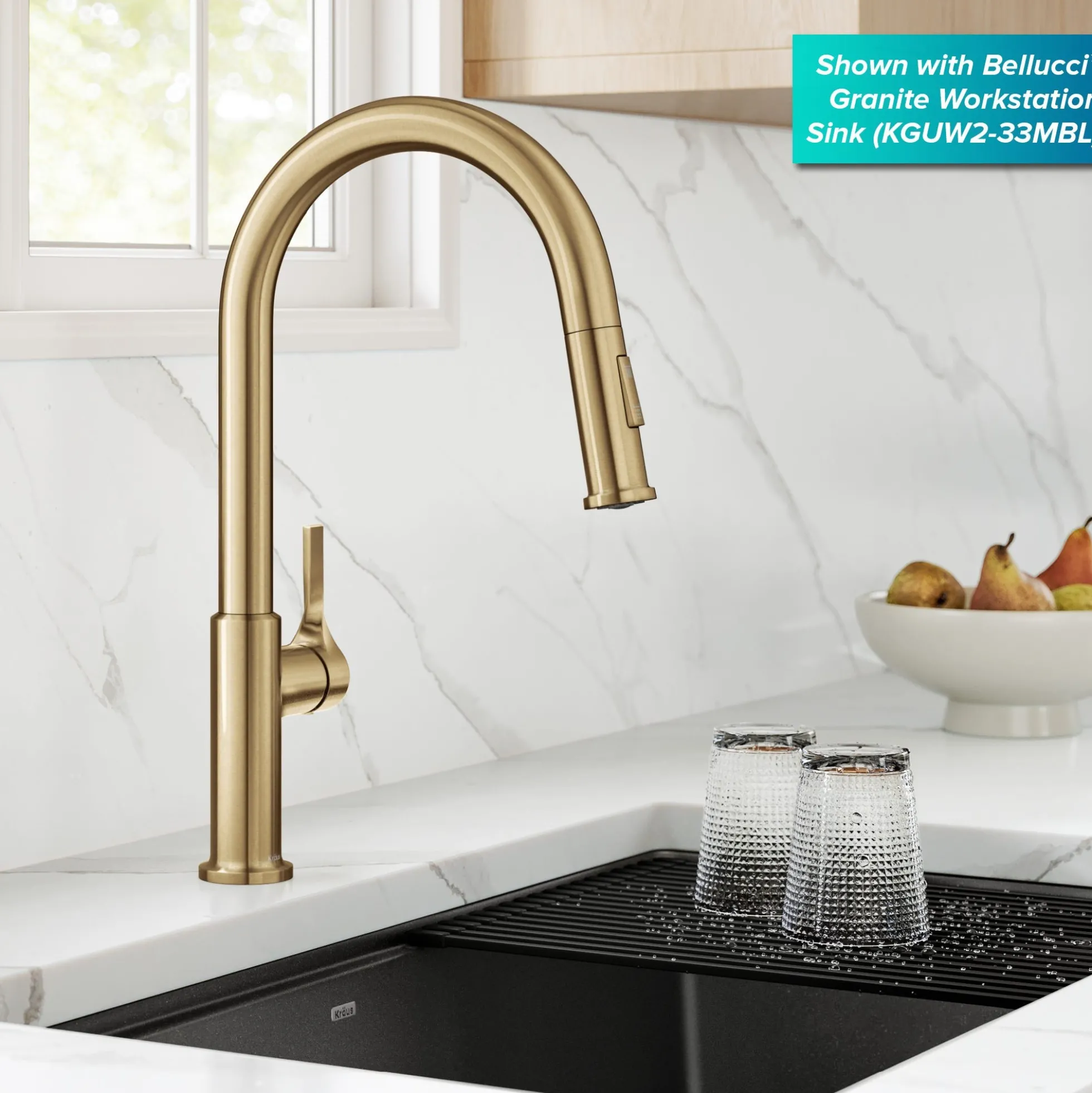 2-Function Single Handle Pull Down Kitchen Faucet in Spot-Free Brushed Brass
