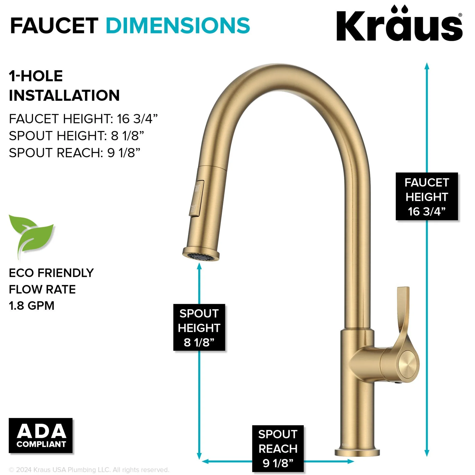 2-Function Single Handle Pull Down Kitchen Faucet in Spot-Free Brushed Brass