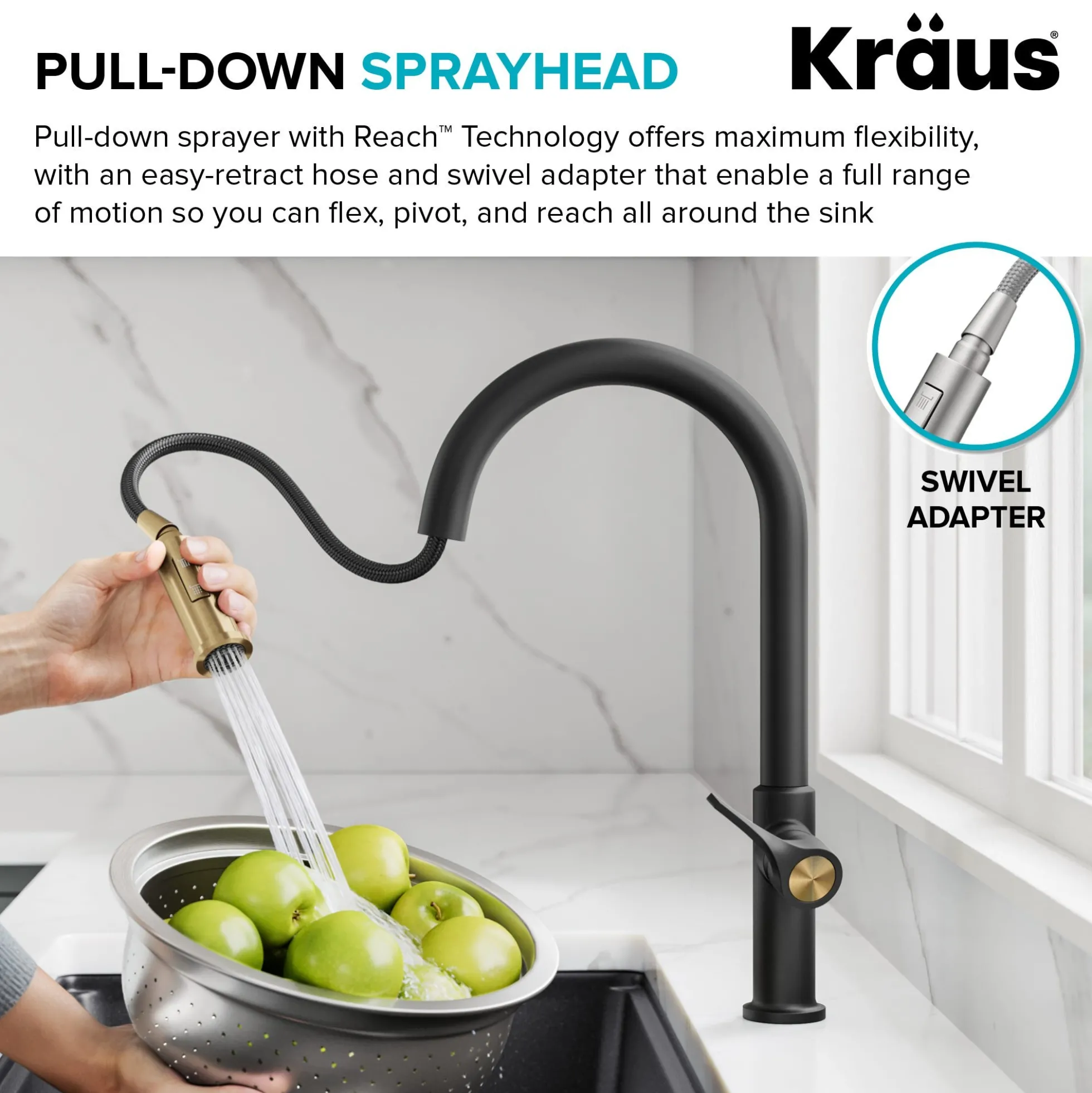 2-Function Single Handle Pull Down Kitchen Faucet in Spot-Free Brushed Brass