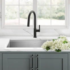 2-Function Single Handle Pull Down Kitchen Faucet in Matte Black
