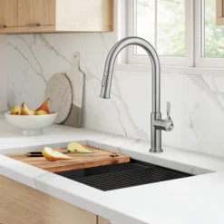 2-Function Single Handle Pull Down Kitchen Faucet in Spot-Free Stainless Steel