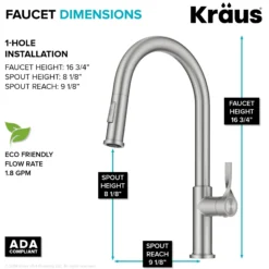 2-Function Single Handle Pull Down Kitchen Faucet in Spot-Free Stainless Steel