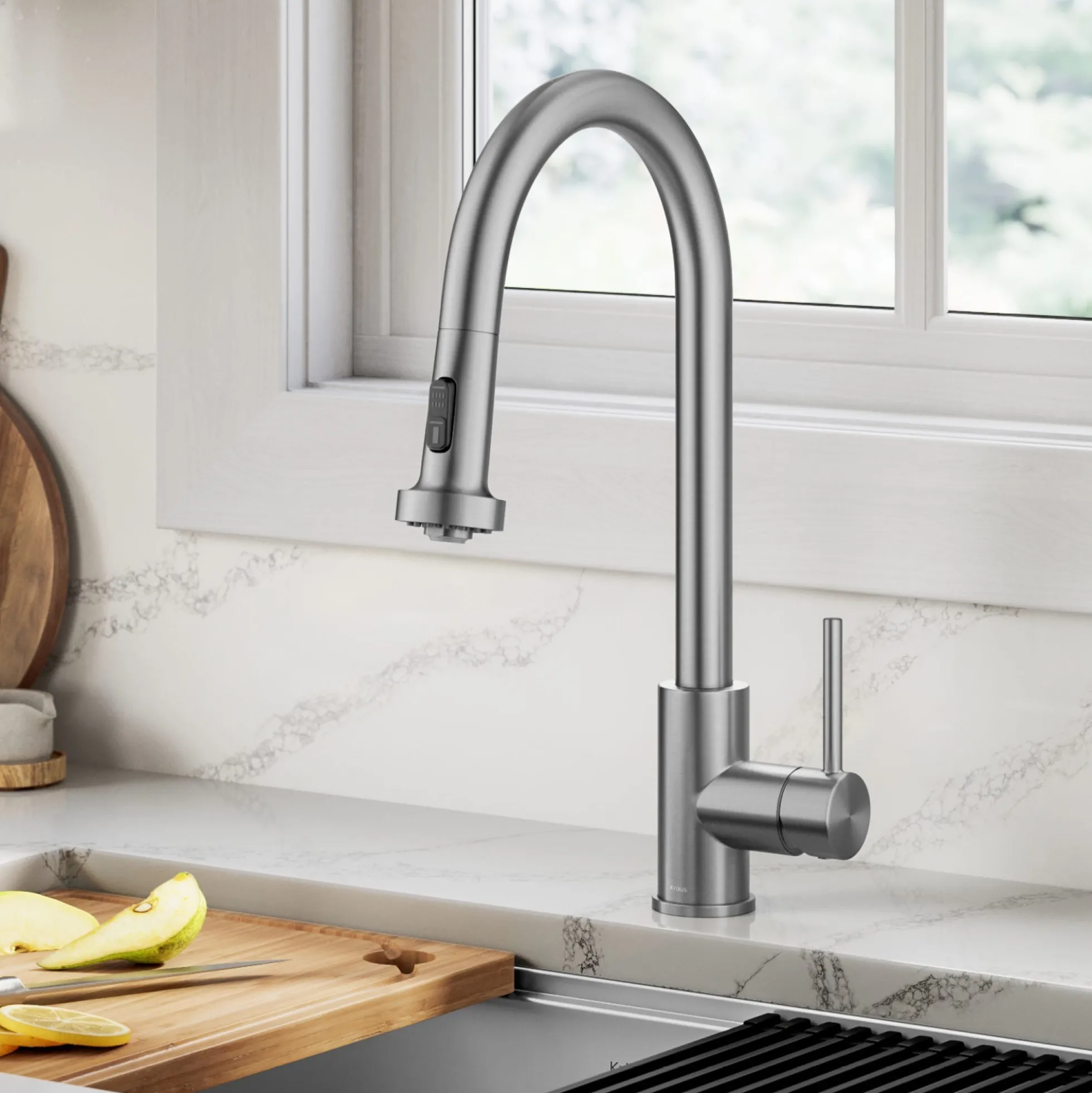 2-Function Single Handle Pull Down Kitchen Faucet in Spot-Free Stainless Steel