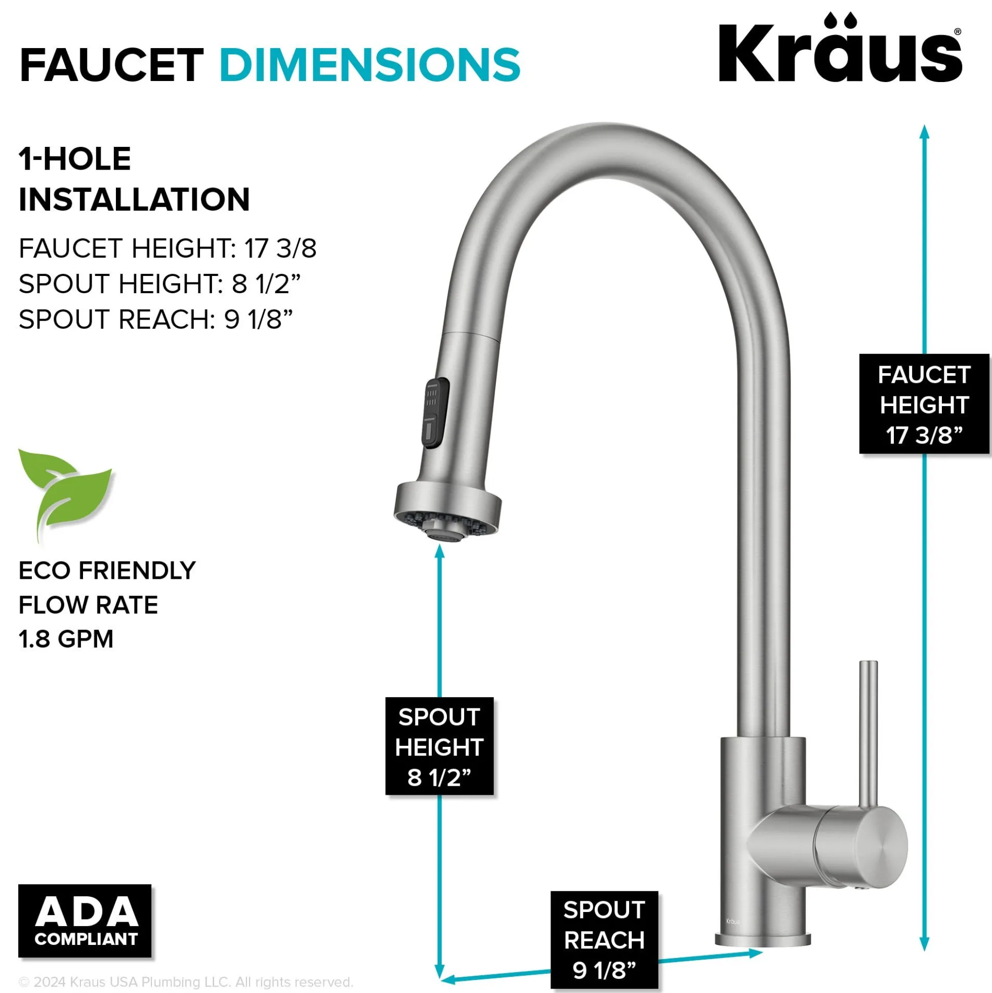 2-Function Single Handle Pull Down Kitchen Faucet in Spot-Free Stainless Steel