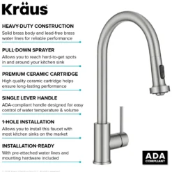 2-Function Single Handle Pull Down Kitchen Faucet in Spot-Free Stainless Steel