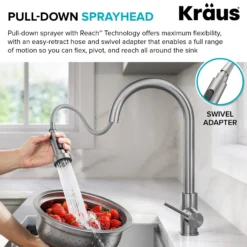 2-Function Single Handle Pull Down Kitchen Faucet in Spot-Free Stainless Steel